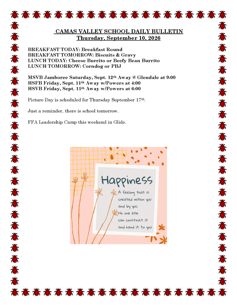 Daily Bulletin 9-10-2026