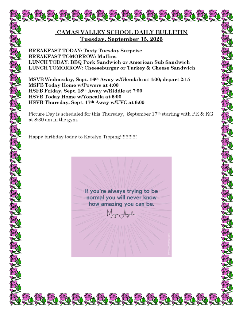 Daily Bulletin 9-15-2026
