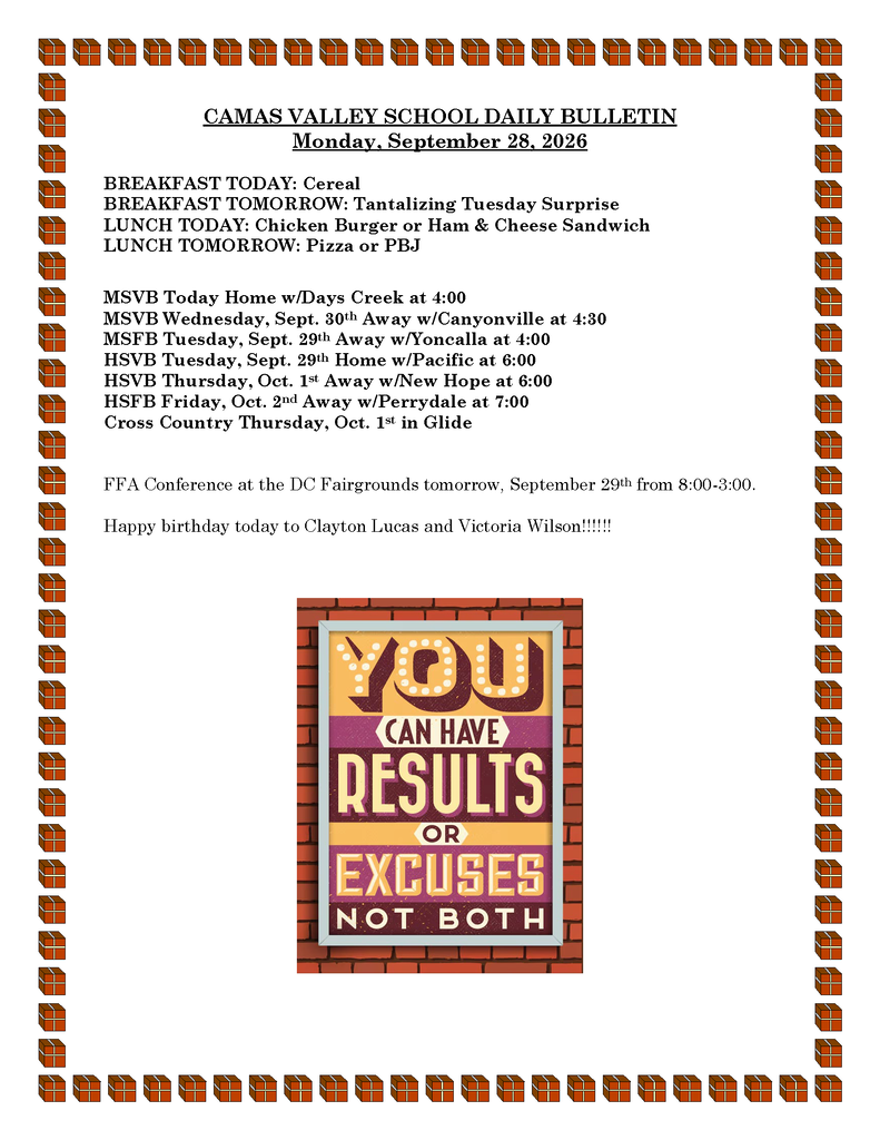 DAILY BULLETIN 09-28-2026