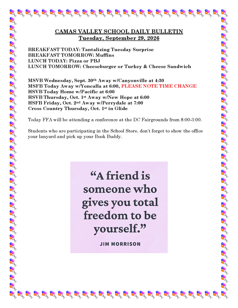 DAILY BULLETIN 09-29-2026