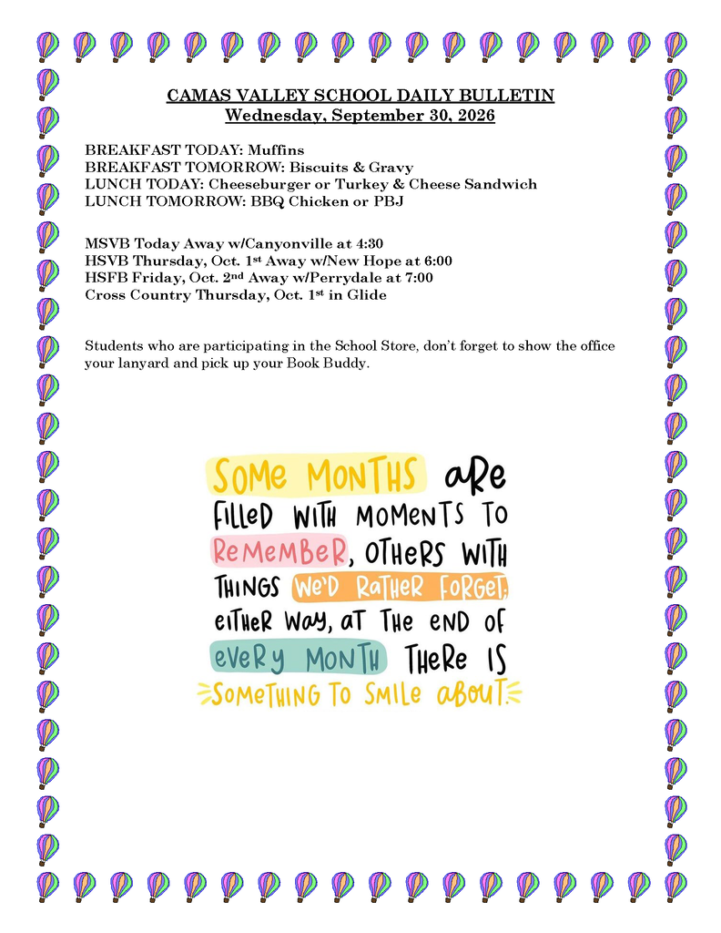 DAILY BULLETIN 09-30-2026