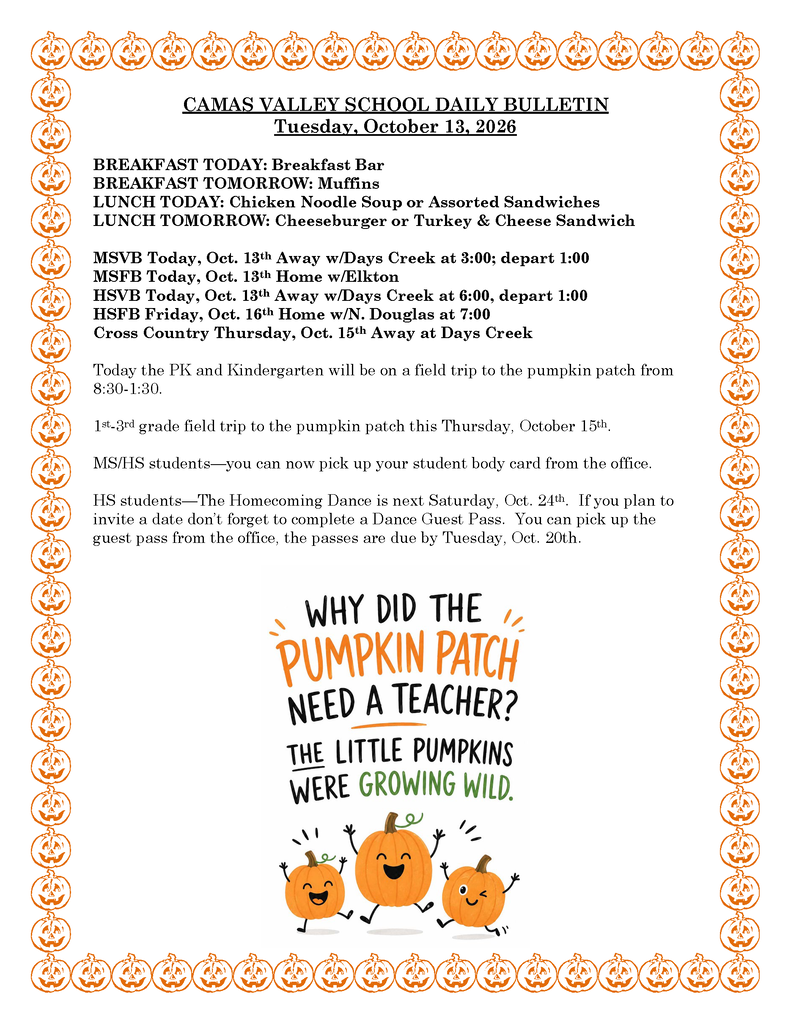 DAILY BULLETIN  10-13-2026