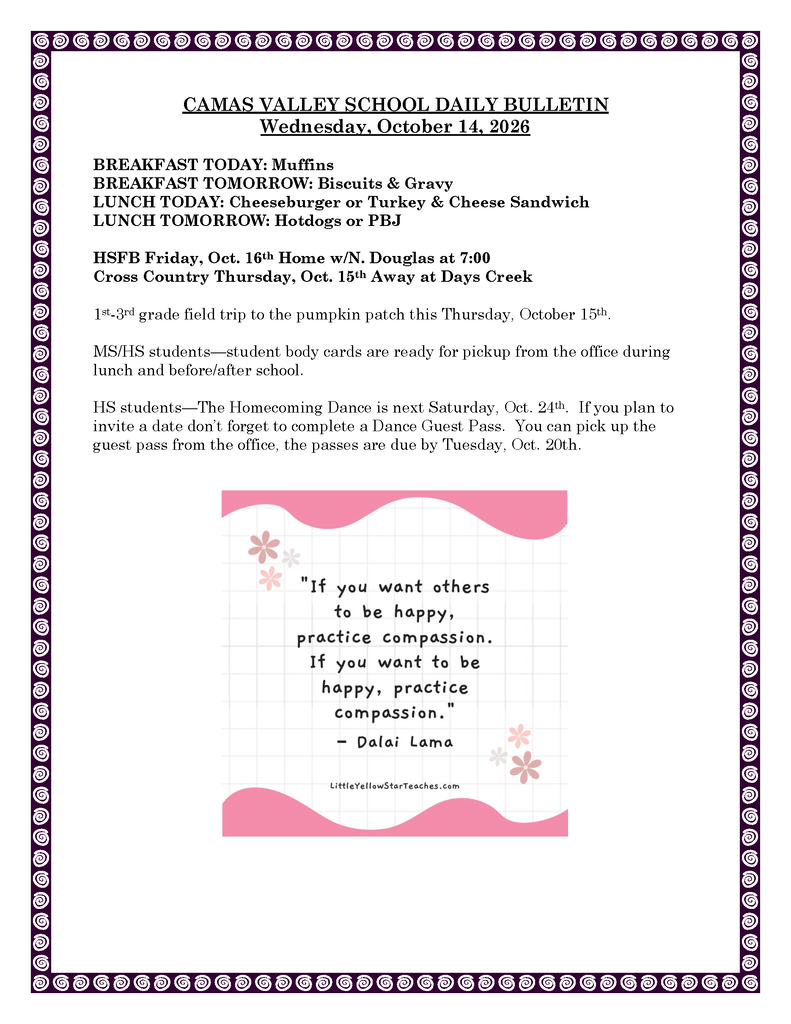 DAILY BULLETIN 10-14-2026