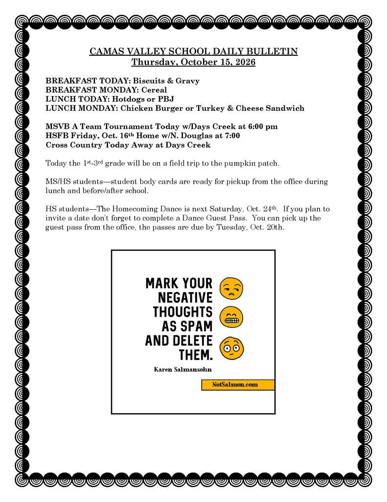 DAILY BULLETIN 10-15-2026