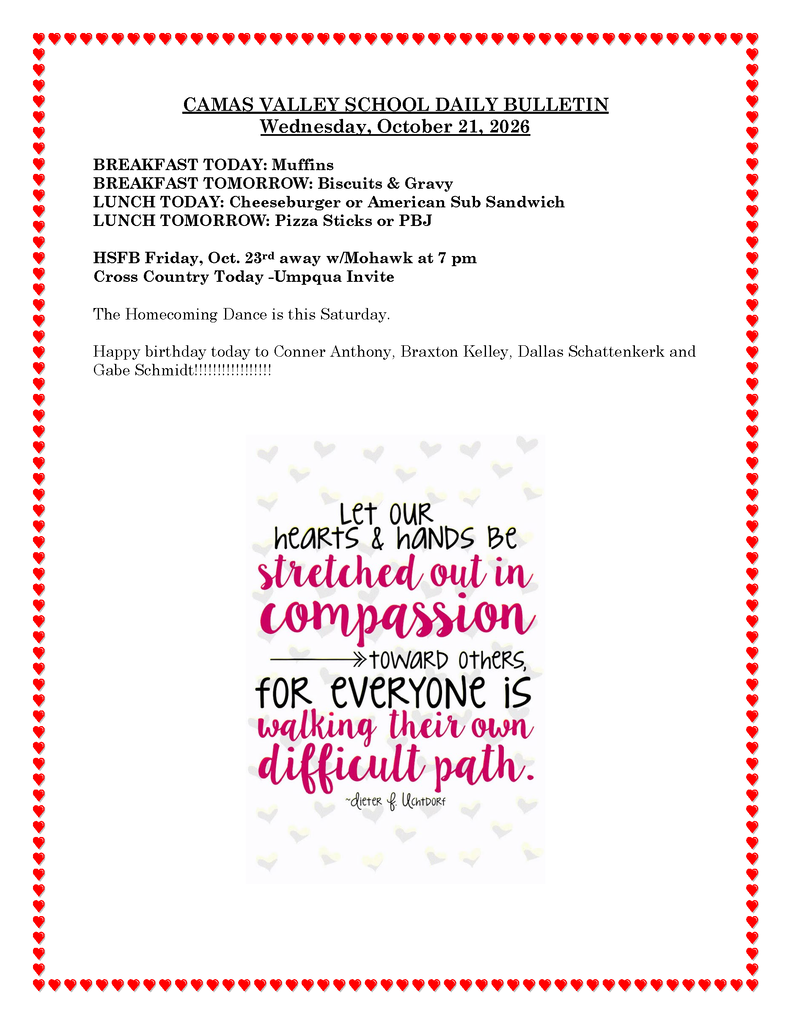 DAILY BULLETIN 10-21-2026