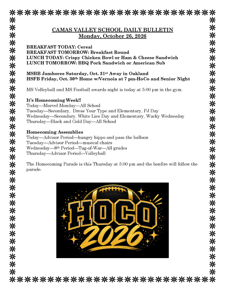 DAILY BULLETIN 10-26-2026