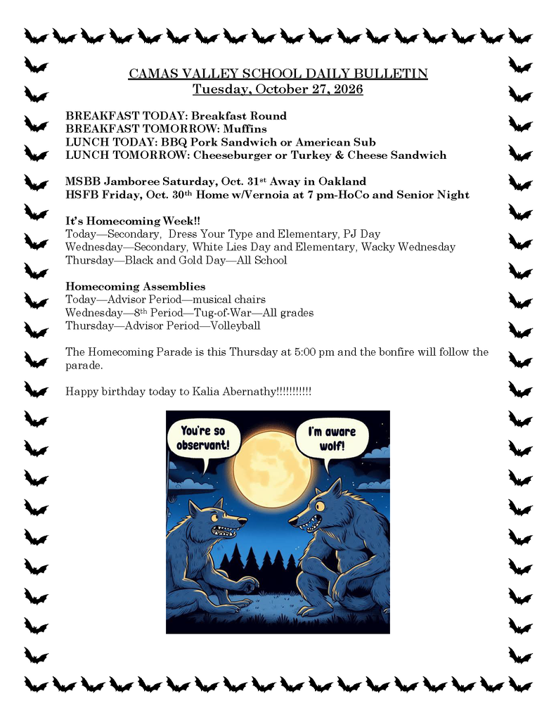 DAILY BULLETIN 10-27-2026