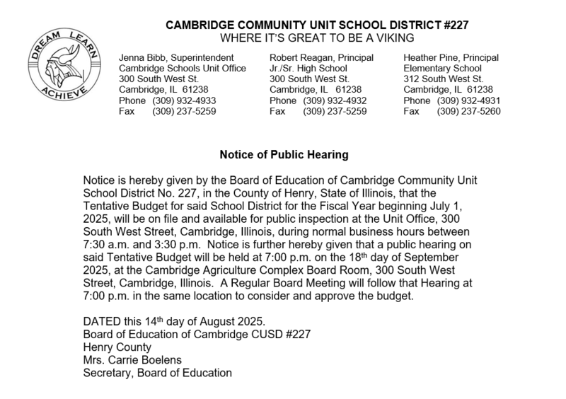 Notice of Public Hearing