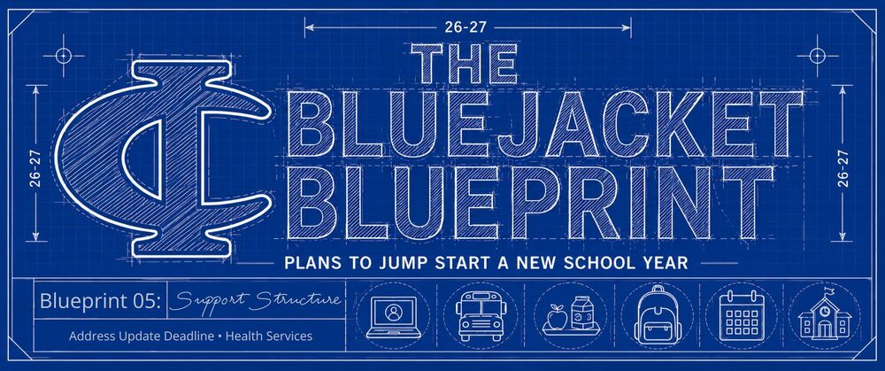 The Bluejacket Blueprint 05: Support Structure. Plans to jump start a new school year: Address Update Deadline and Health Services.