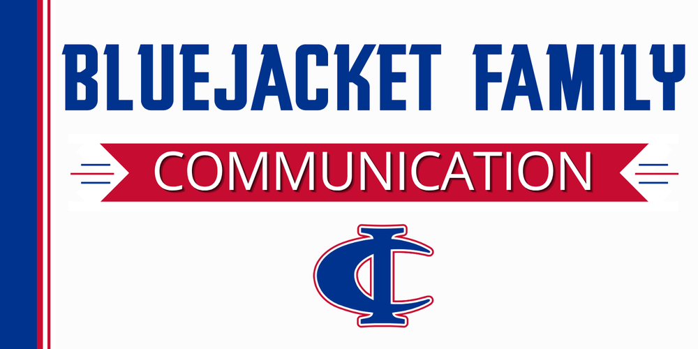 Bluejacket Family Communication banner featuring the Cambridge-Isanti school district logo.