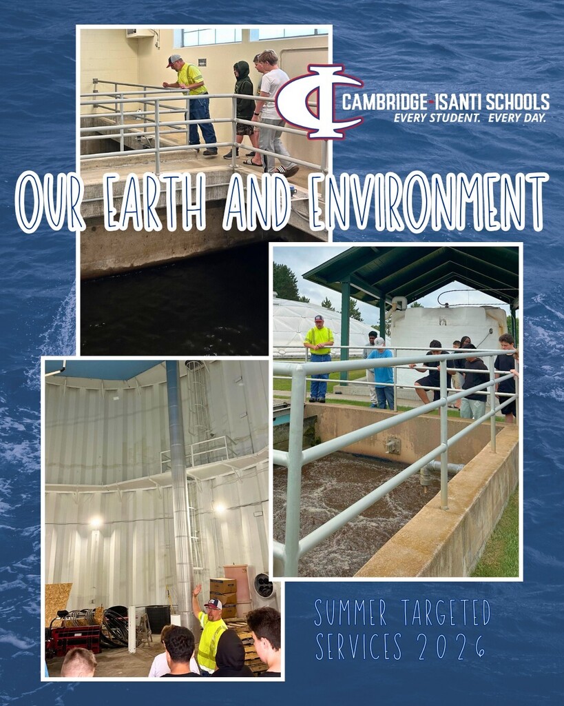 Students on a water treatment facility field trip for Cambridge-Isanti Schools' Summer Targeted Services 2026.