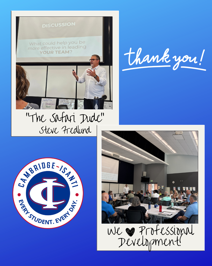 Speaker Steve Fredlund presenting to Cambridge-Isanti staff at a professional development event.