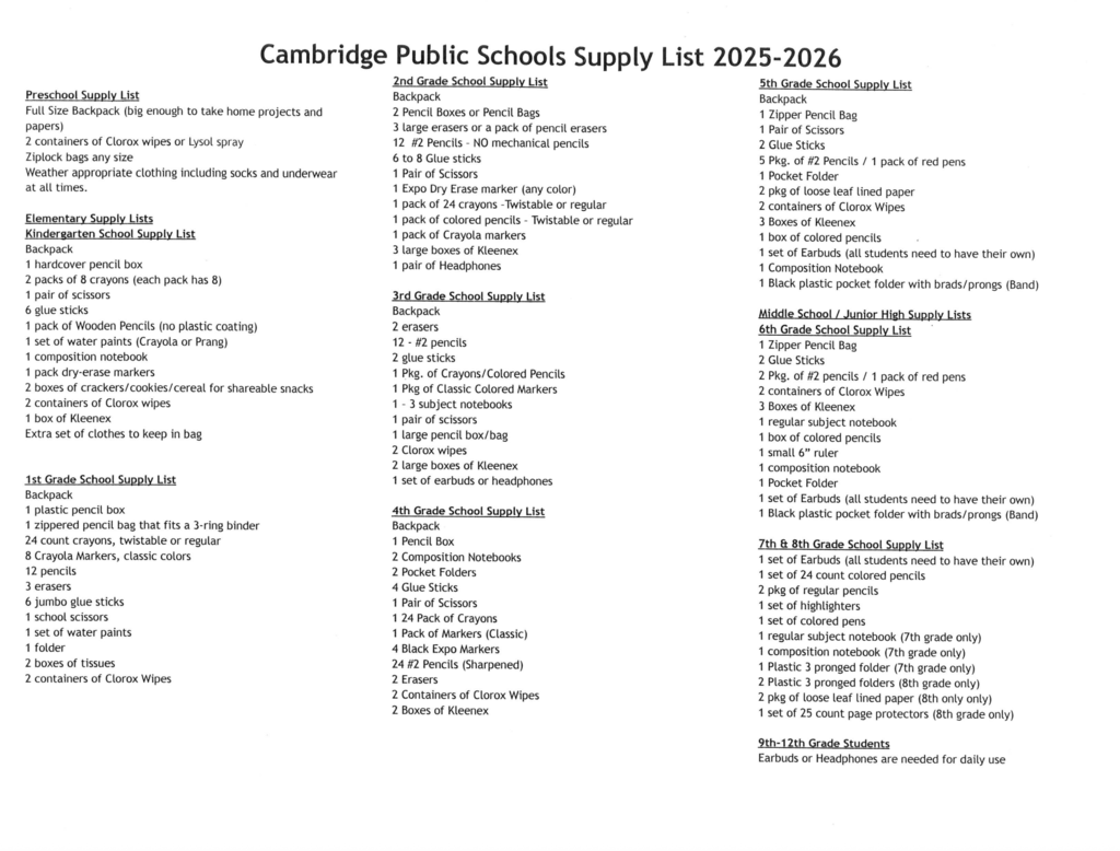 school supply list