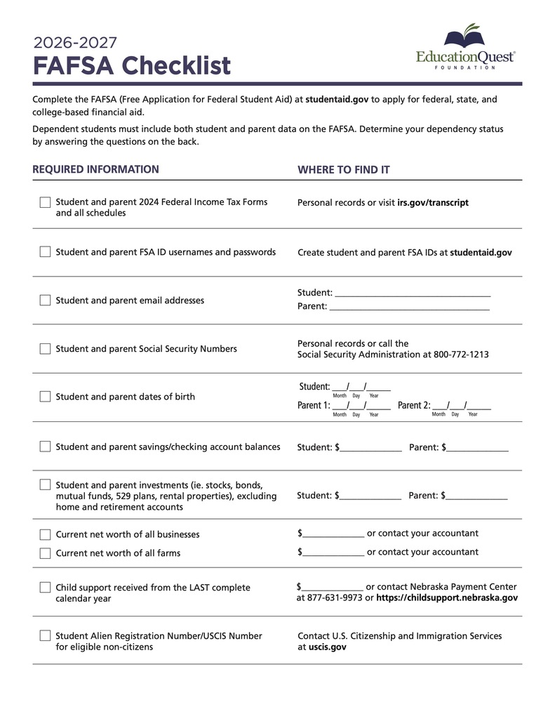 FAFSA Checklist