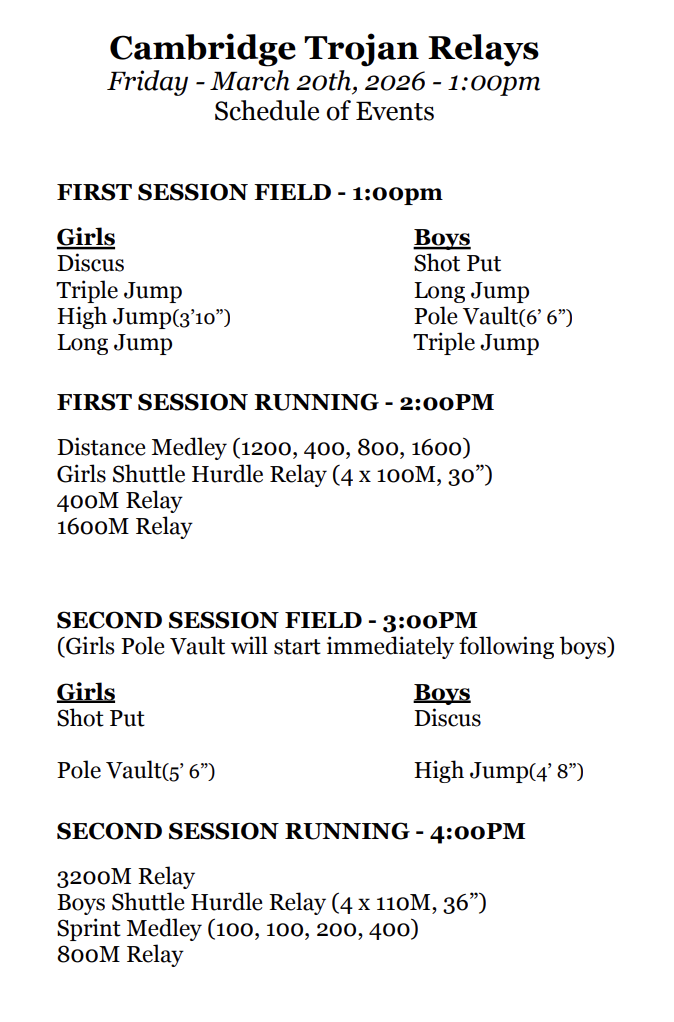 Trojan Relay Schedule of Events