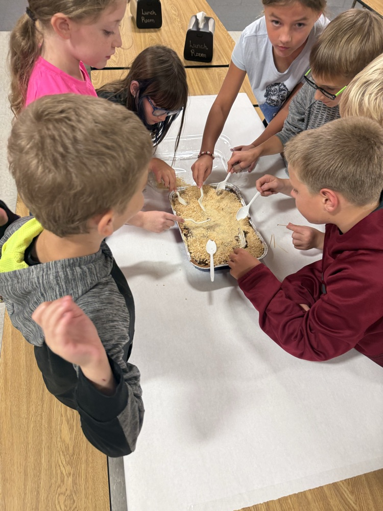 3rd grade getting hands-on with their “fossil” dig.