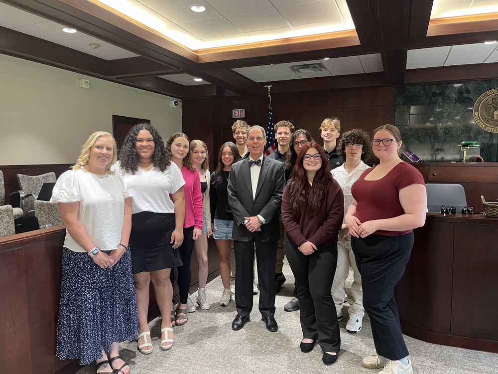 Mrs. Dacey with Students and Judge Katz at the Federal Courthouse