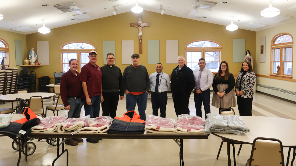 Administrators With Knights of Columbus and Father Hogan