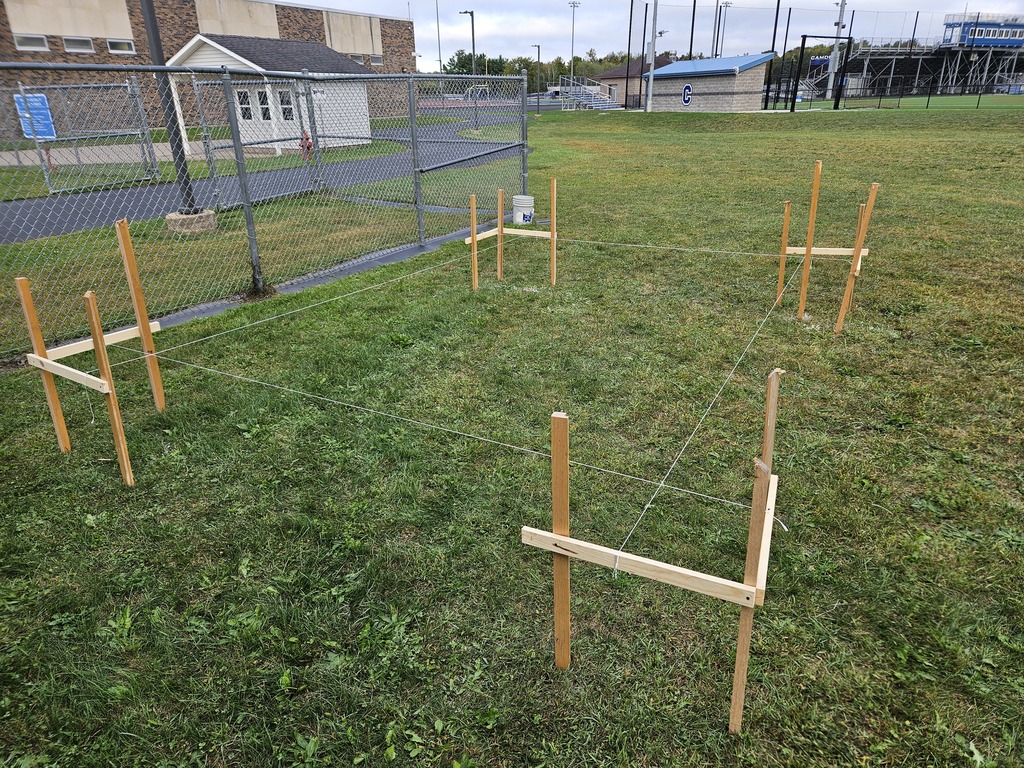 Mr. Petrie's Residential Structures class spent the last 2 weeks learning about plot plans and building lines. Students modeled a building layout using plywood, nails and string, keeping a critical eye on accurate measurements. Later, they got into groups of 4 and applied this knowledge to a full scale site. Groups took time to layout a perfectly square 8' x 12' building. They drove stakes and leveled line just like the professionals in the real world. By the end, students were ready for a (hypothetical) excavator to start digging! 