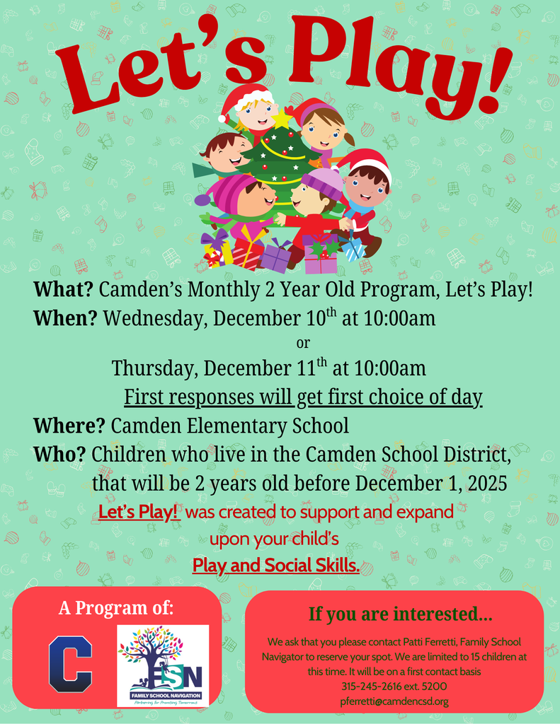 Let's Play Program December 10th and 11th at 10 AM. 