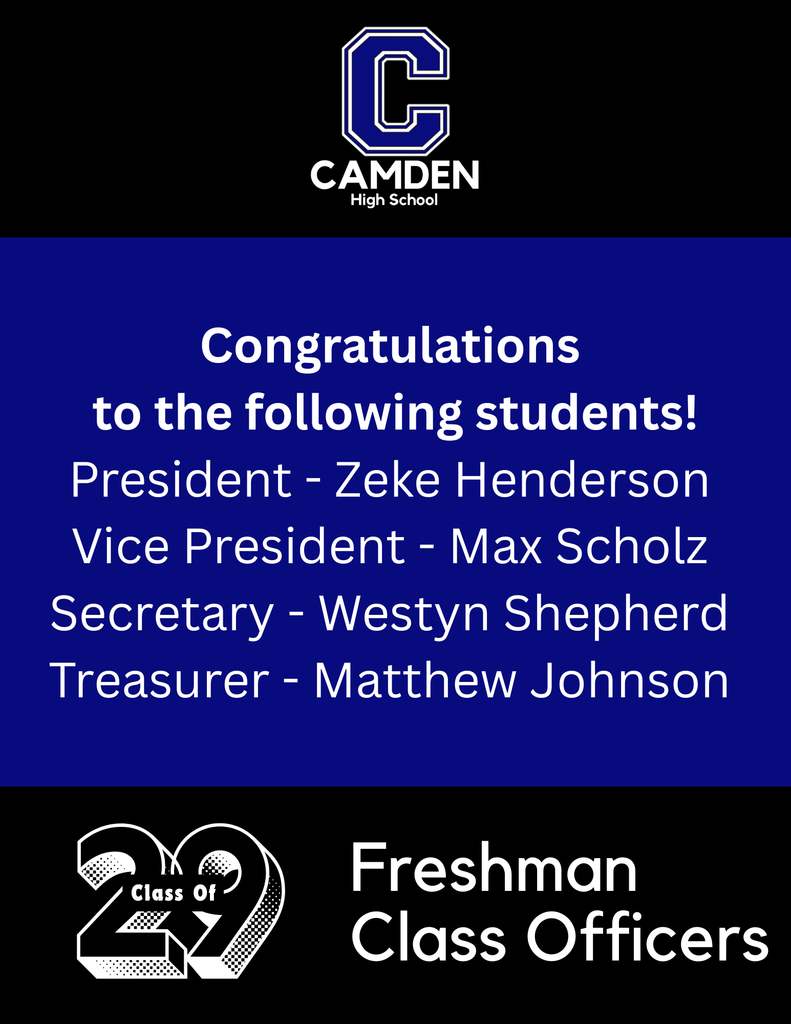 The CHS Freshman Class has announced the results of its officer elections!   Congratulations to the following students! President - Zeke Henderson  Vice President - Max Scholz  Secretary - Westyn Shepherd  Treasurer - Matthew Johnson