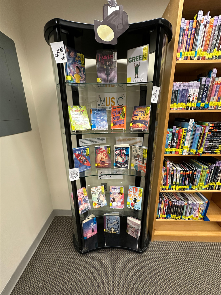 Music in Our Schools Month Display for our students featuring fiction books about music from a distance. 