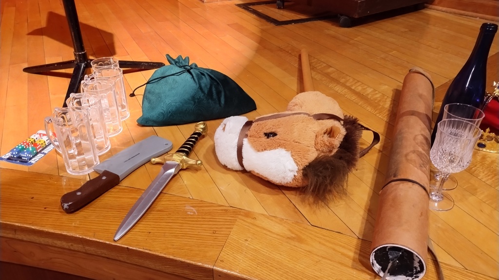 A variety of props for "The Somewhat True Tale of Robin Hood"