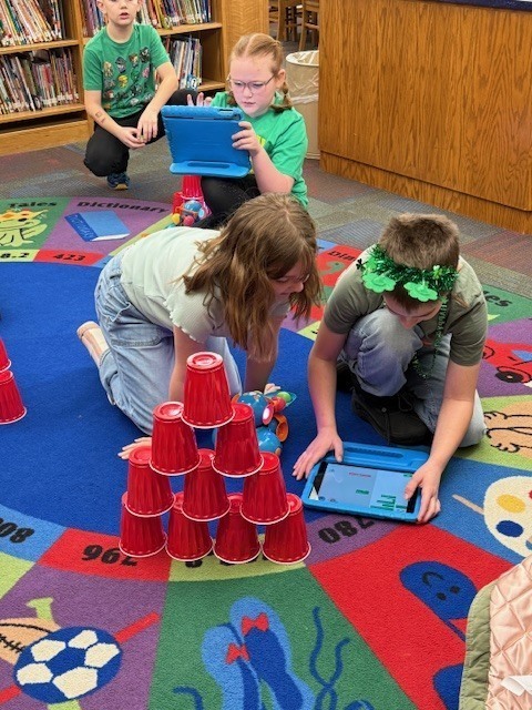 Students programming their robots