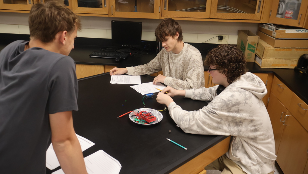 Mr. Scholz's students completing their electromagnetic lab in physics class