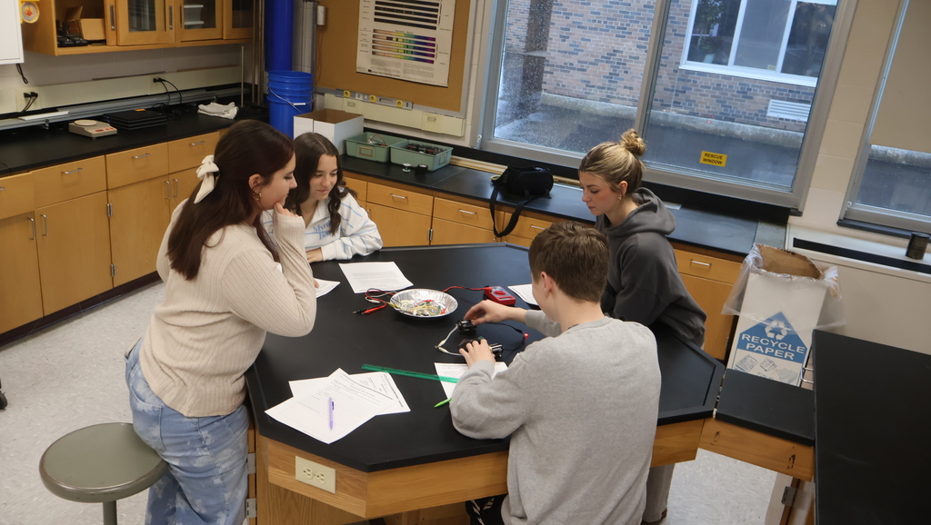 Mr. Scholz's students completing their electromagnetic lab in physics class