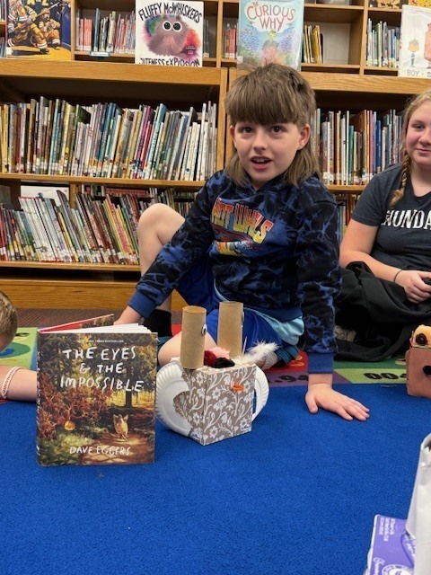 Earlier this week, students in Mrs. Malenowski's fourth grade IFA reading group at McConnellsville were given an empty tissue box, and instructed to turn it into their favorite character from the book they just finished: Eyes and the Impossible by Dave Eggers.  There were some pretty creative results!