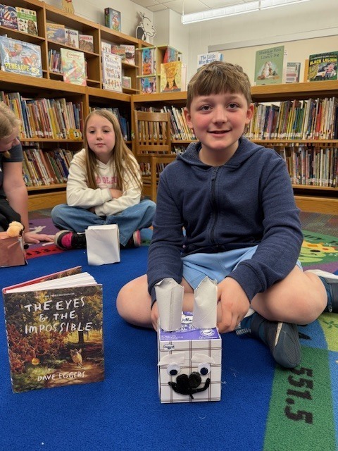 Earlier this week, students in Mrs. Malenowski's fourth grade IFA reading group at McConnellsville were given an empty tissue box, and instructed to turn it into their favorite character from the book they just finished: Eyes and the Impossible by Dave Eggers.  There were some pretty creative results!