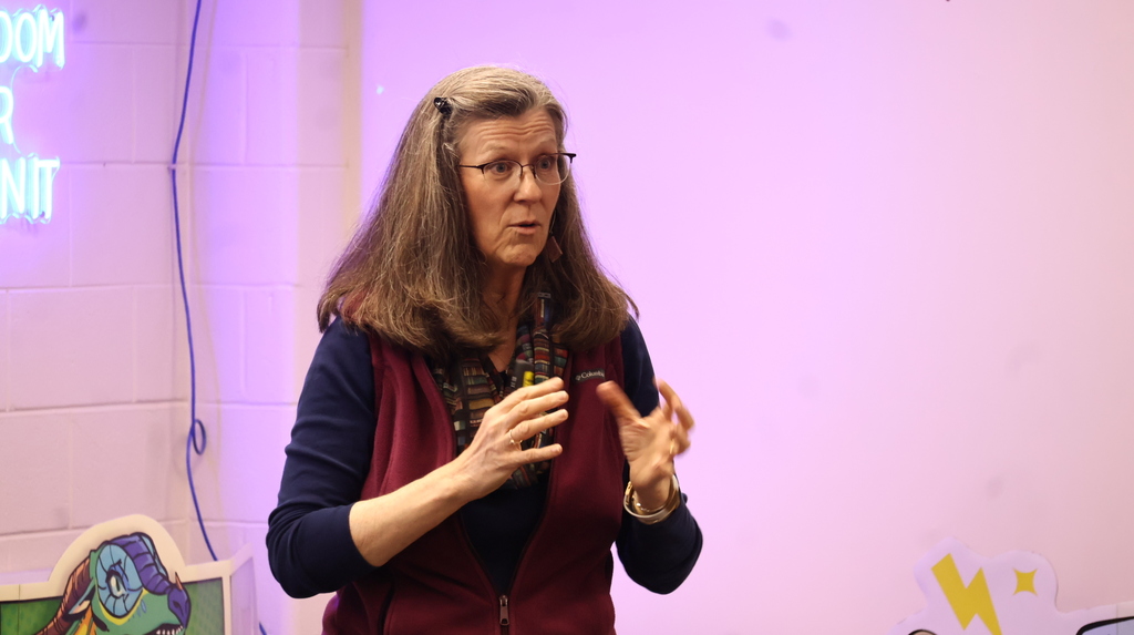 Megan E Freeman speaks to students on Friday, May 8th