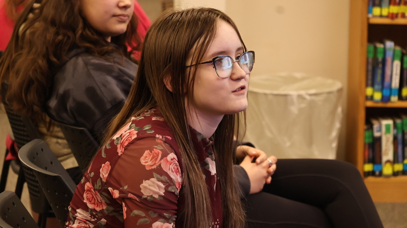 Student Asking Questions at Megan E Freeman's Speaking Engagement