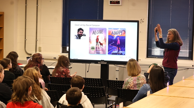 Megan E Freeman speaks to students on Friday, May 8th
