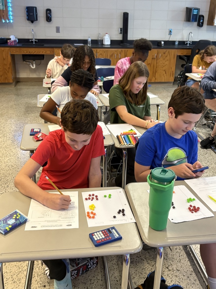Students graphing their Skittles and analyzing their data.