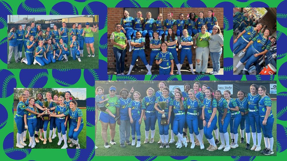 Collage of pictures of the softball team