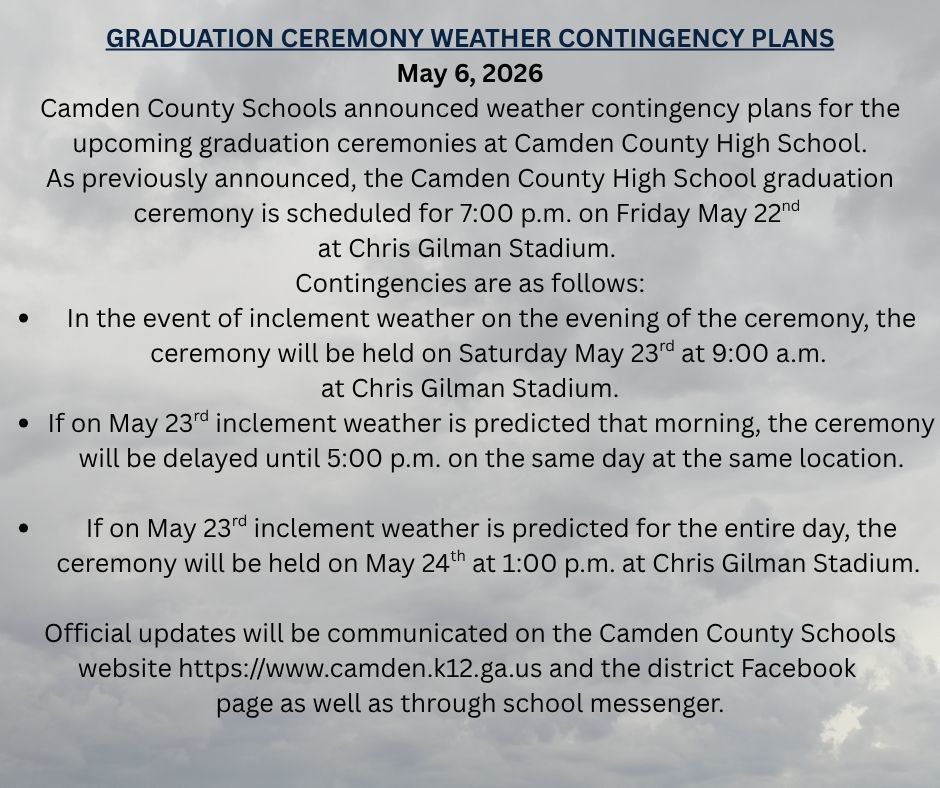 GRADUATION CEREMONY WEATHER CONTINGENCY PLANS ANNOUNCED 