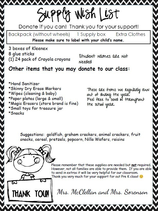 PreK Supply List