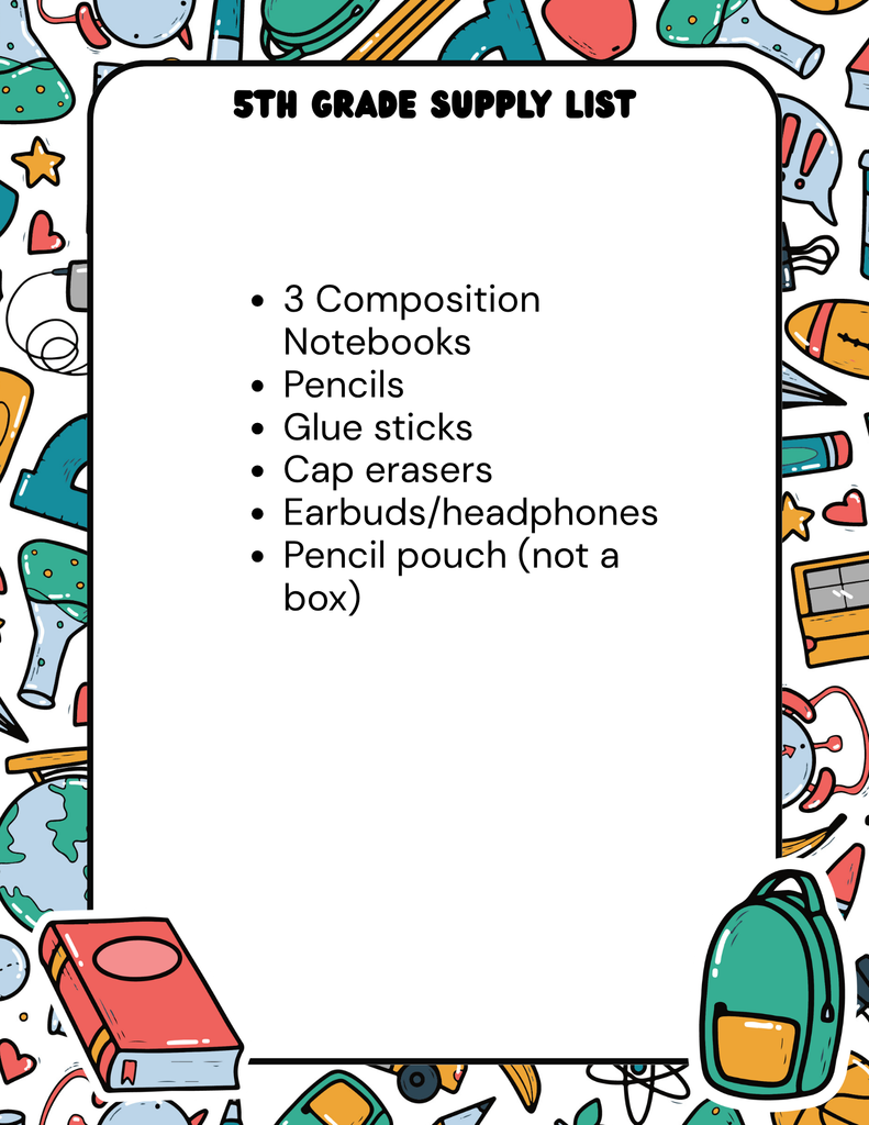5th Grade Supply List