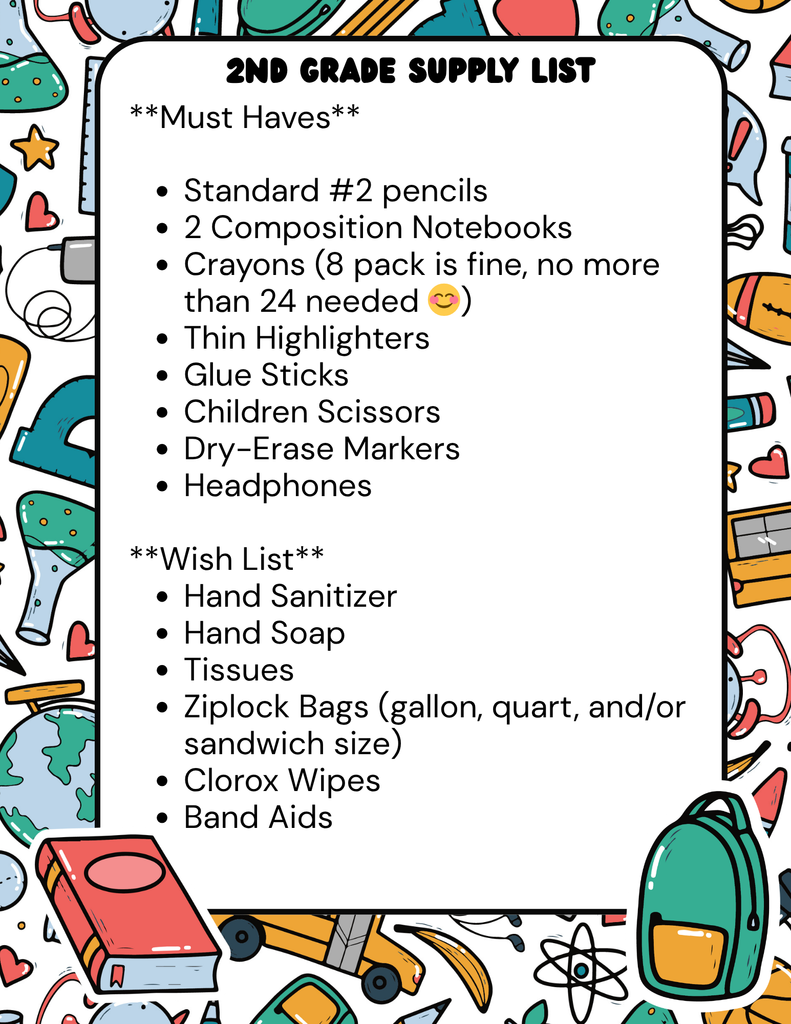 2nd Grade Supply List
