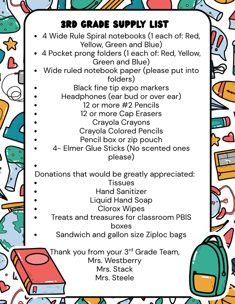 3rd Grade Supply List