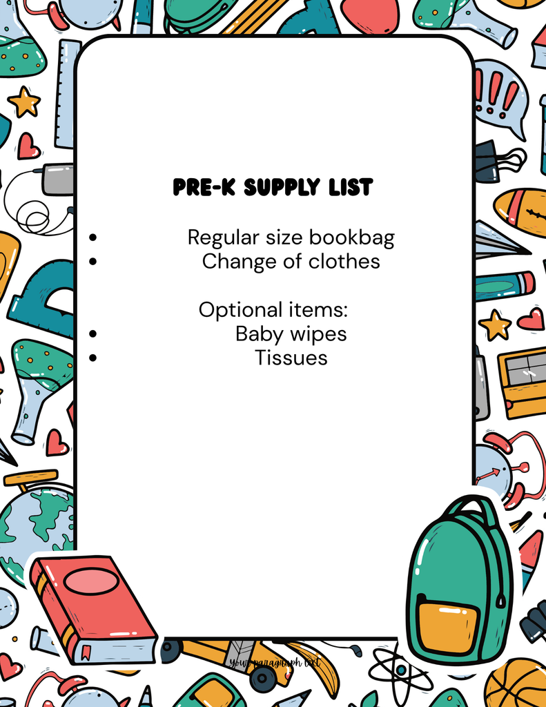 Pre-K Supply List