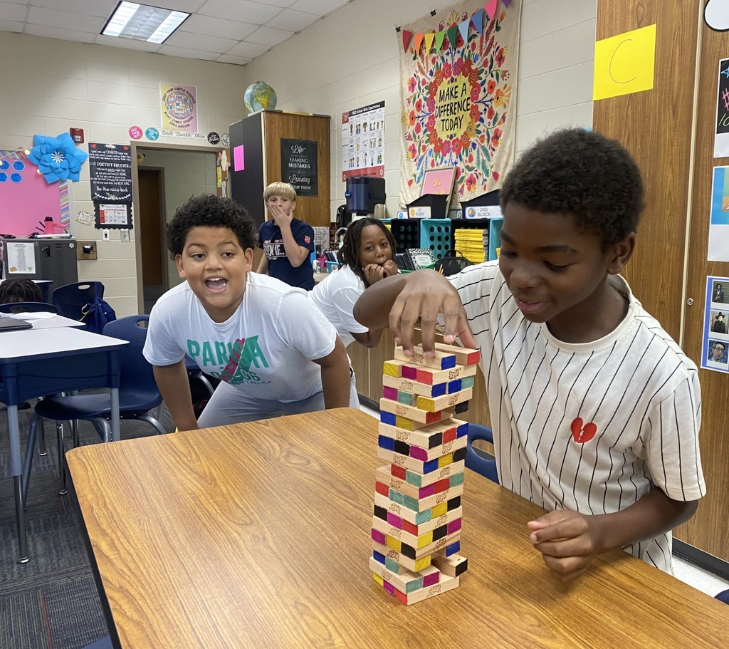 students playing Jenga