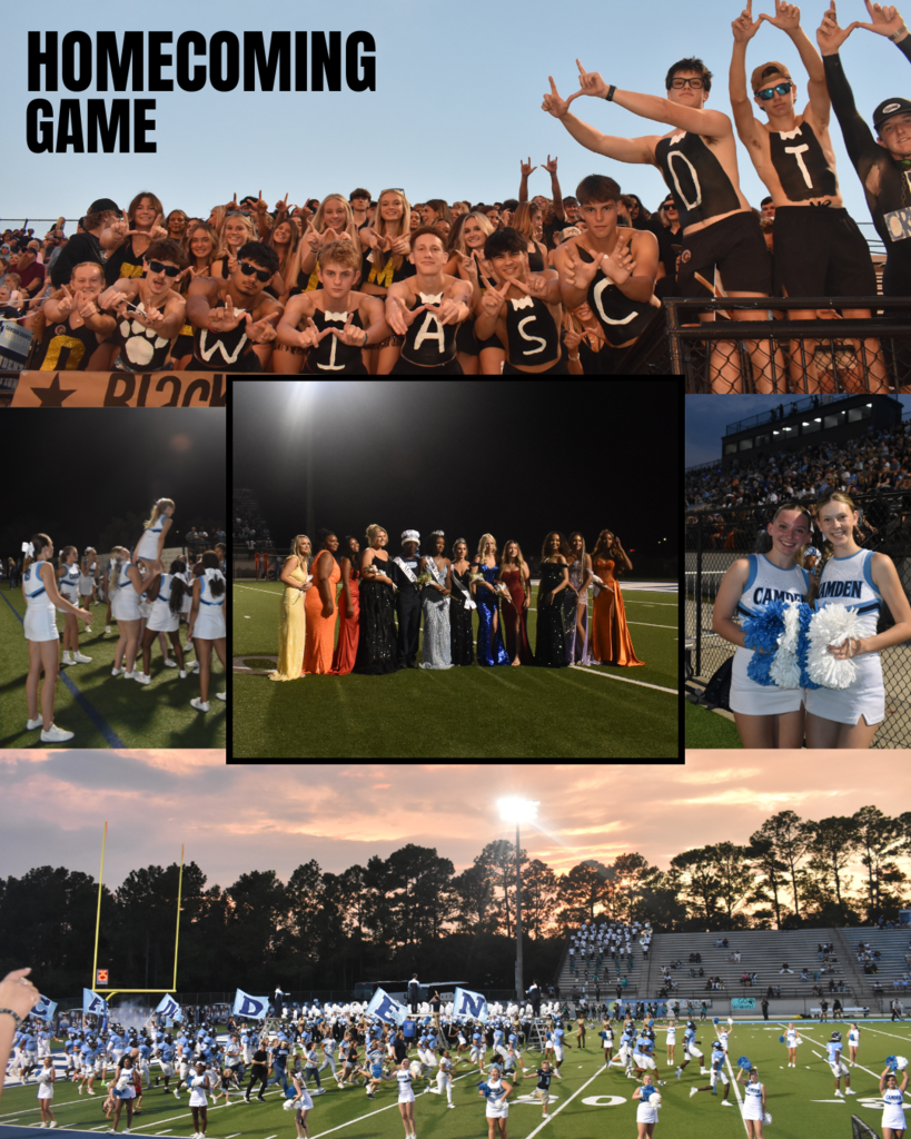 CCHS cheerleaders, letters, football players, and homecoming court