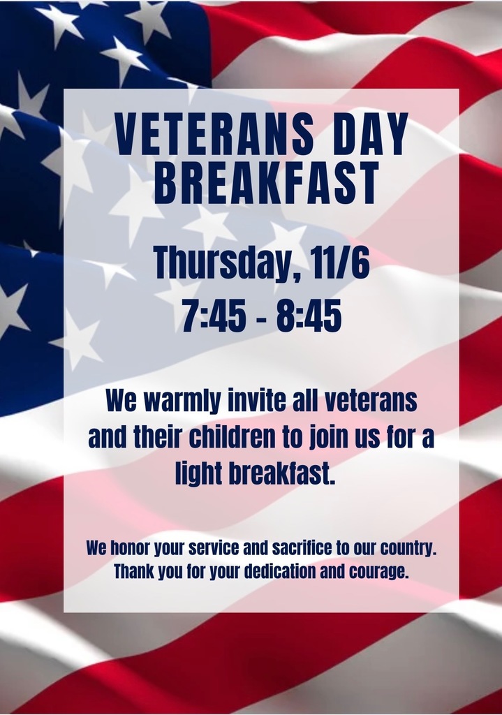 🇺🇸 Veterans Day Breakfast 🇺🇸  We would be honored to welcome our Veterans and their children for a light breakfast on Thursday, 11/6 from 7:45–8:45 AM.  This is a small way for us to say thank you for the courage, sacrifice, and service you have given to our country. We are grateful for you — and we look forward to celebrating you. ❤️🤍💙  #VeteransBreakfast #ThankYouVeterans #WeAreEagles #SugarmillElementary