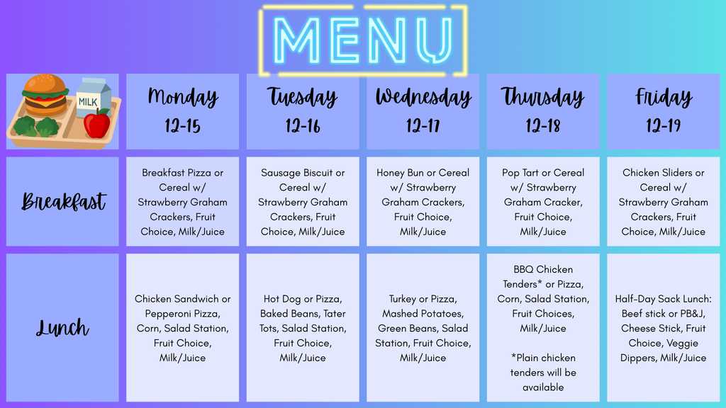 Dec. 15-19 Menu