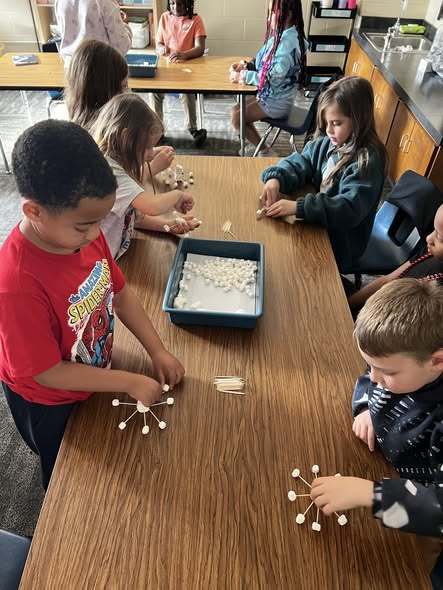 students working at tables doing project