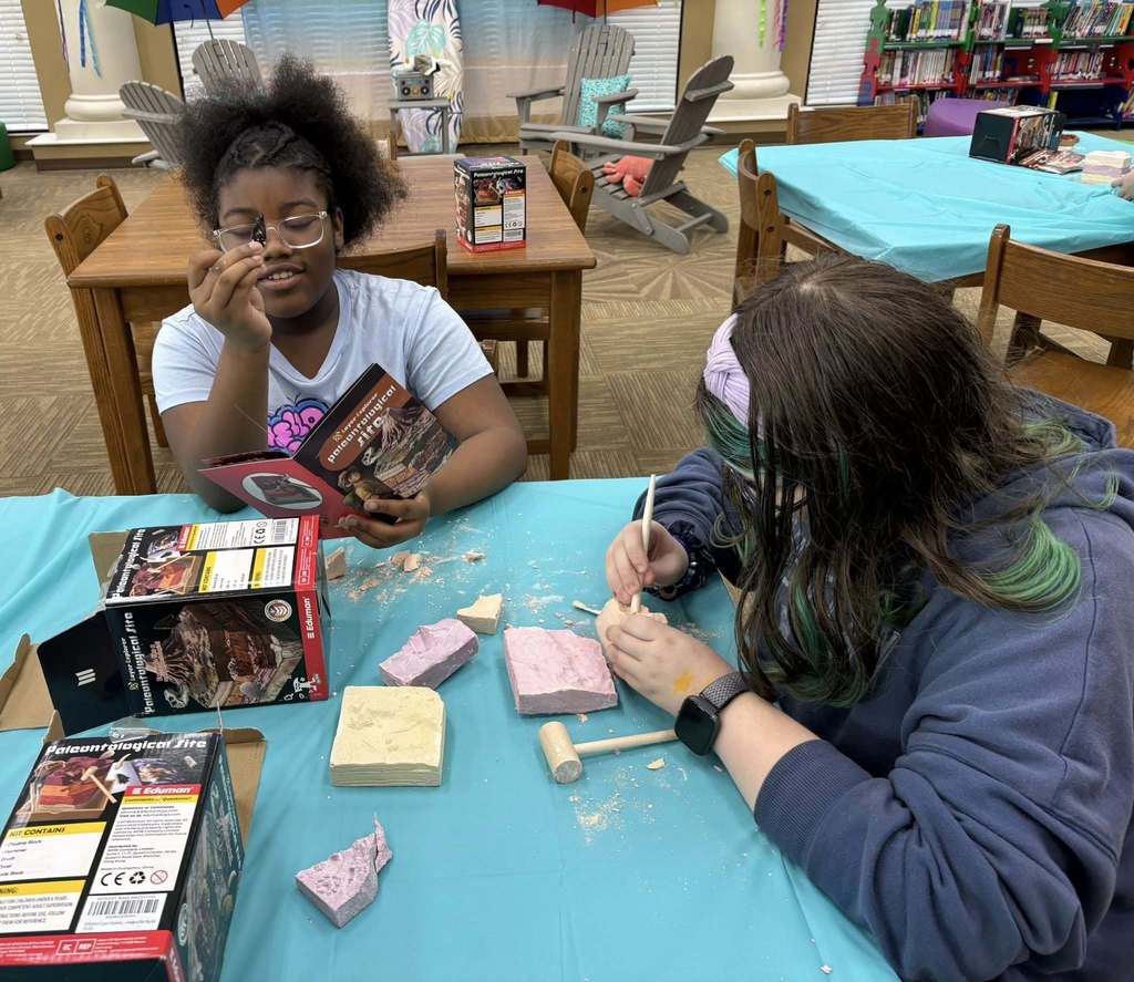 students digging through the rock