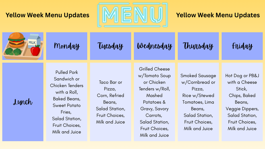 Yellow Week Menu Updates